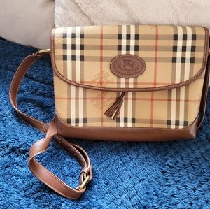 Vintage Burberrys Haymarket Print Coated Canvas Crossbody Tassel Bag